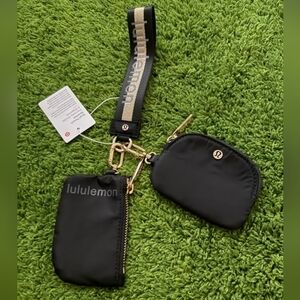 lululemon athletica Dual Pouch Never Lost Keychain Black Wristlet with Gold